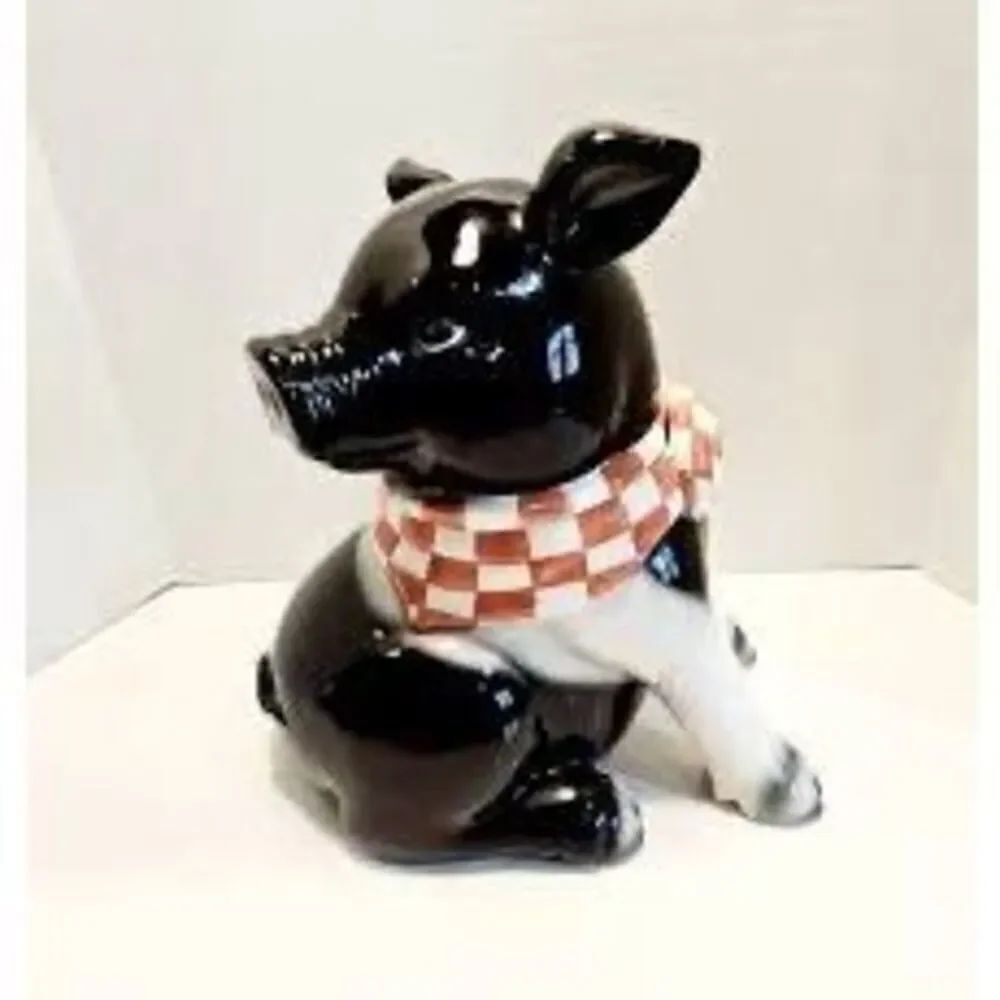 Youngs Heartfelt Creations Black Pig With Scarf Cookie Jar Rare County Farmhouse